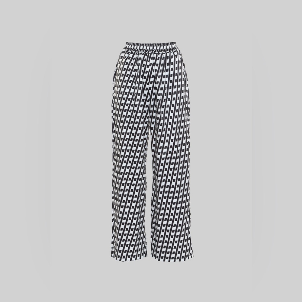 Beulah DISTORTED CHECKERED WIDE PANTS WITH POCKETS